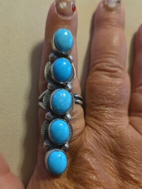 Sterling Silver Five-Stone Turquoise Statement Ring - Blue-Native